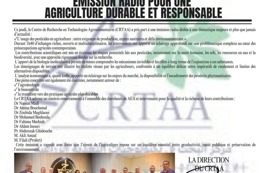 LA DIVISION AEA DU CRTAA ENGAGÉE DANS UNE EMISSION RADIO POUR UNE AGRICULTURE DURABLE ET RESPONSABLE