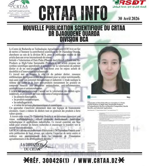 NOUVELLE PUBLICATION SCIENTIFIQUE DU CRTAA DR DJAOUDENE OUARDA DIVISION BCA