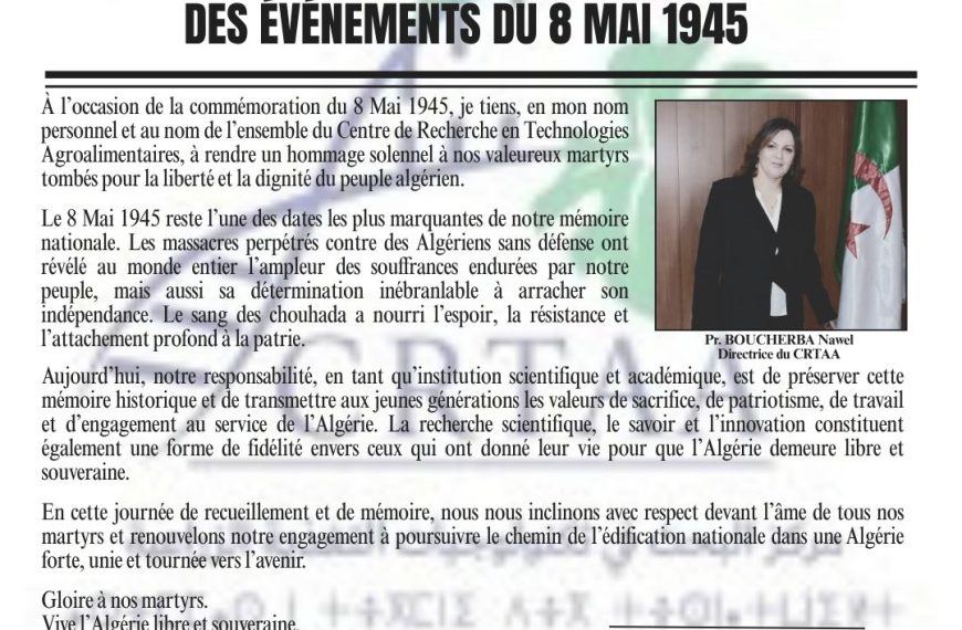 Mot de la directrice du CRTAA à l’occasion des événements du 8 mai 1945